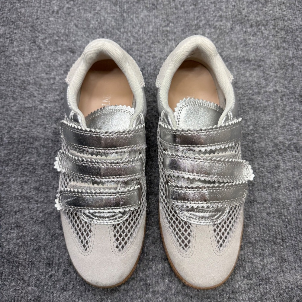 Silent D Womens Silver Metallic Mesh Triple Strap Gum Sole Sneakers Retro Shoes - Picture 8 of 9